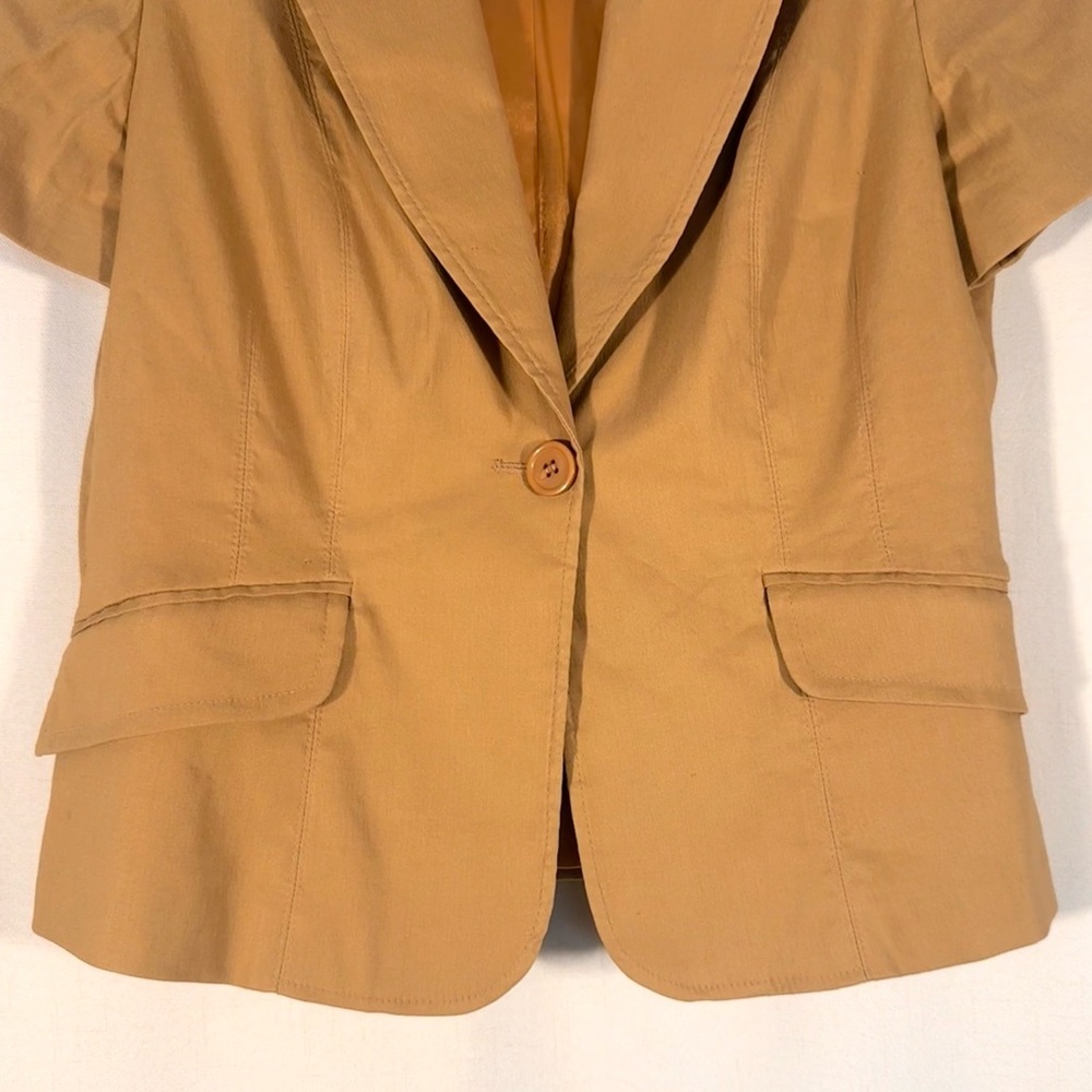 Lena Gabrielle Linen Blend Camel Short Sleeve Blazer Jacket - Picture 3 of 7